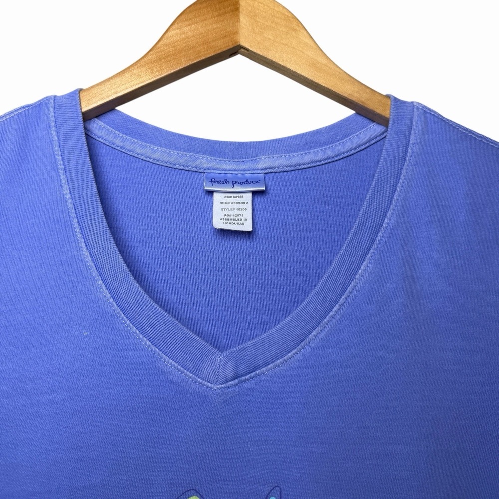 Fresh Produce Womens Fish Graphic V Neck Tee XS Purple 100% Cotton Coastal Beach - Picture 4 of 9